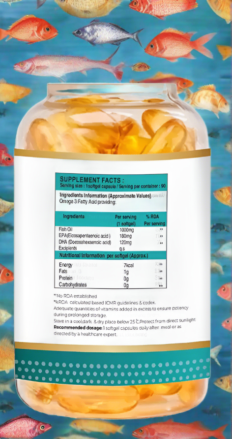 Omega 3 Fish Oil 1000 mg Fortified With EPA/ DHA (90 Capsules)