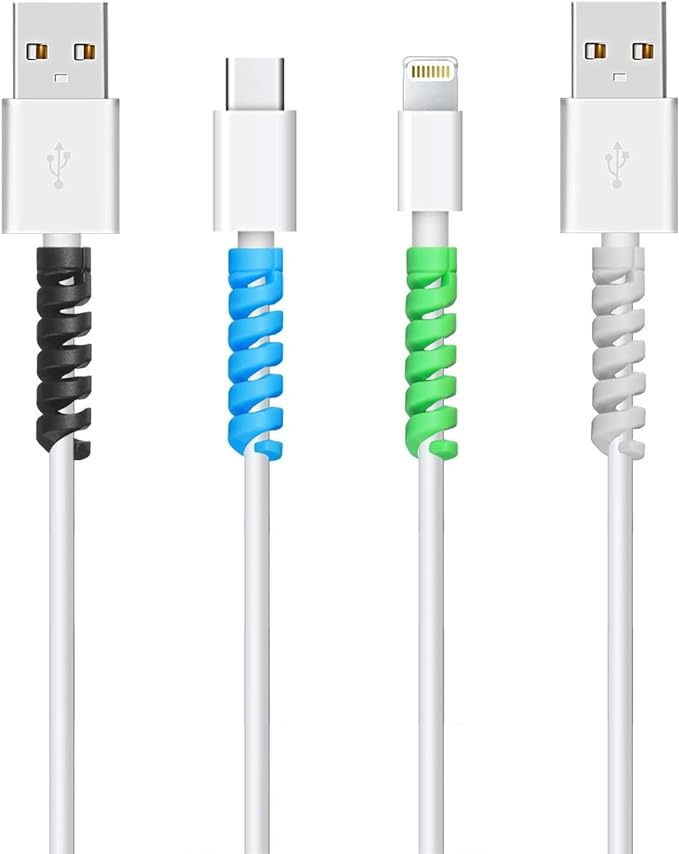 Set of 4 Silicon Spiral Charger Cable Protectors (16 Pieces)