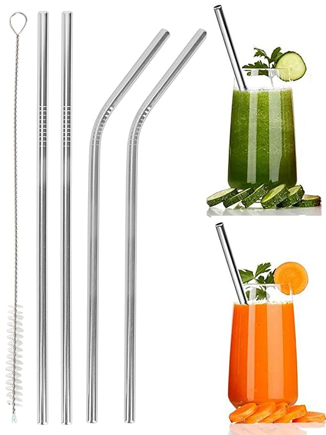 Eco Friendly Steel Straws + Straw Cleaning Brush